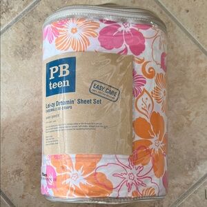 PBteen Lei-zy Dreamin' Floral Sheet Set - Pink & Orange
